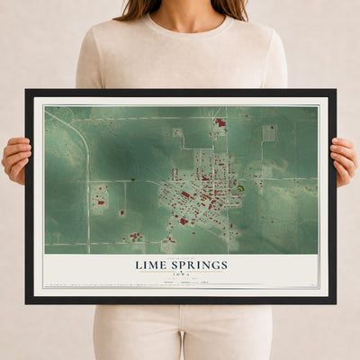 Map of Lime Springs, Iowa, 12 x 18 inch print in a black wood frame