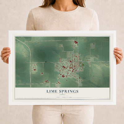 Map of Lime Springs, Iowa, 12 x 18 inch print in a white wood frame