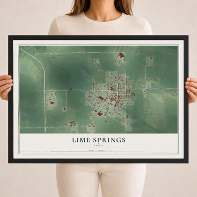 Map of Lime Springs, Iowa, 18 x 24 inch print in a black wood frame