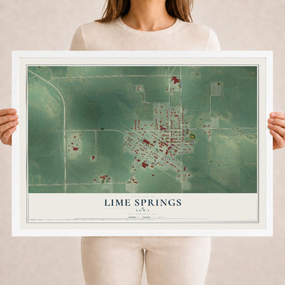 Map of Lime Springs, Iowa, 18 x 24 inch print in a white wood frame