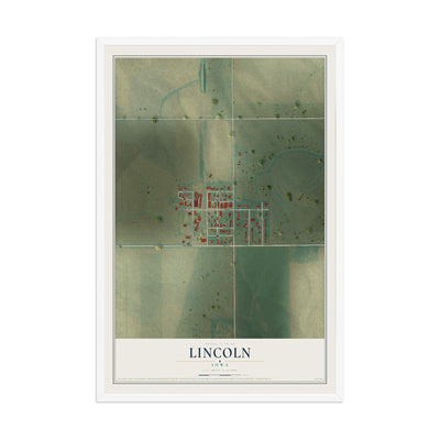 Map of Lincoln, Iowa, 12 x 18 inch print in a white wood frame