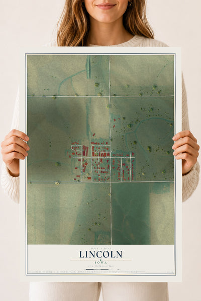 Map of Lincoln, Iowa, 18 x 24 inch unframed archival matte print