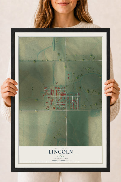 Map of Lincoln, Iowa, 18 x 24 inch print in a black wood frame