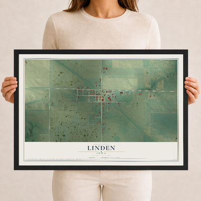 Map of Linden, Iowa, 12 x 18 inch print in a black wood frame