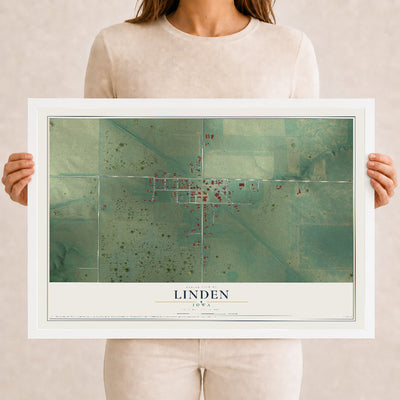 Map of Linden, Iowa, 12 x 18 inch print in a white wood frame