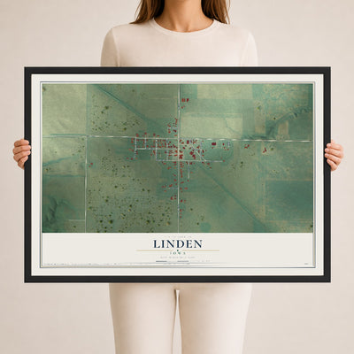 Map of Linden, Iowa, 24 x 36 inch print in a black wood frame