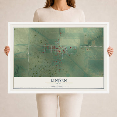 Map of Linden, Iowa, 24 x 36 inch print in a white wood frame