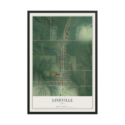 Map of Lineville, Iowa, 12 x 18 inch print in a black wood frame