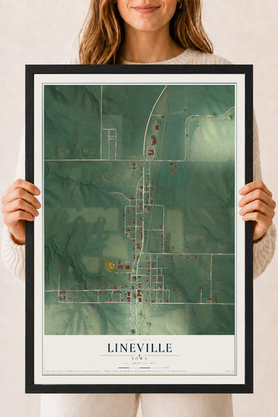 Map of Lineville, Iowa, 18 x 24 inch print in a black wood frame
