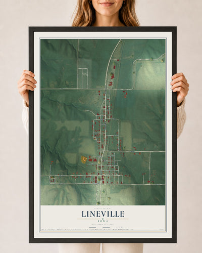 Map of Lineville, Iowa, 24 x 36 inch print in a black wood frame