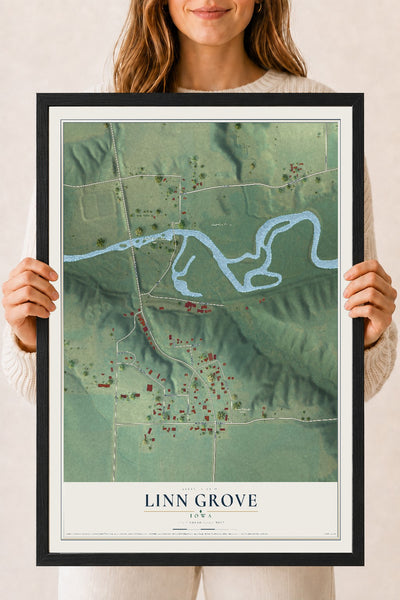 Map of Linn Grove, Iowa, 18 x 24 inch print in a black wood frame