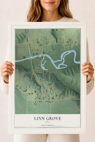 Map of Linn Grove, Iowa, 18 x 24 inch print in a white wood frame