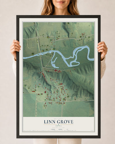 Map of Linn Grove, Iowa, 24 x 36 inch print in a black wood frame