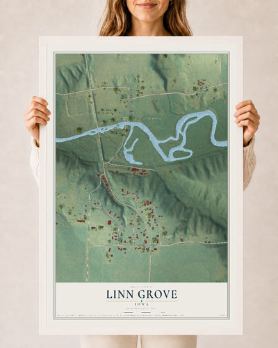 Map of Linn Grove, Iowa, 24 x 36 inch print in a white wood frame