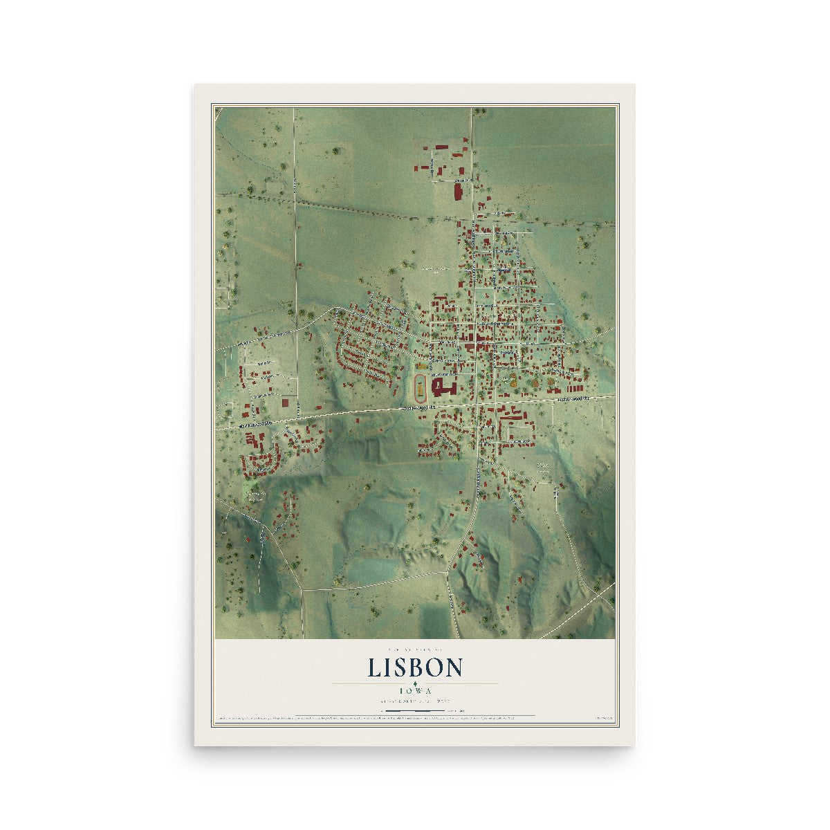 Map of Lisbon, Iowa, 12 x 18 inch unframed archival matte print