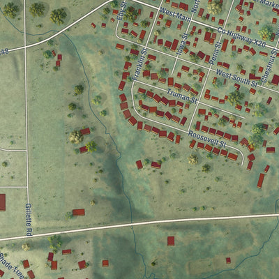 Second close-up of the map of Lisbon, Iowa print showing more streets and buildings