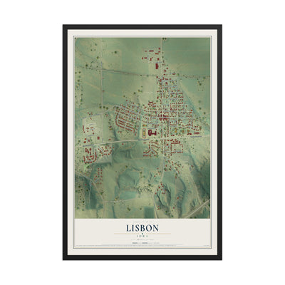 Map of Lisbon, Iowa, 12 x 18 inch print in a black wood frame
