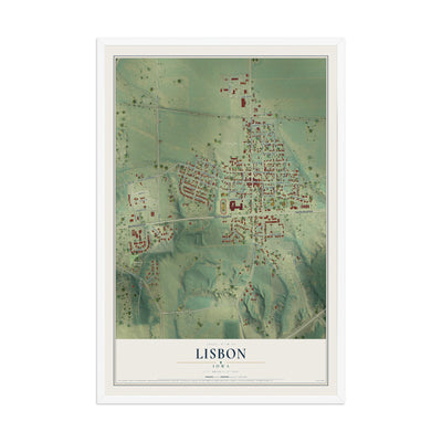 Map of Lisbon, Iowa, 12 x 18 inch print in a white wood frame