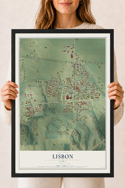 Map of Lisbon, Iowa, 18 x 24 inch print in a black wood frame