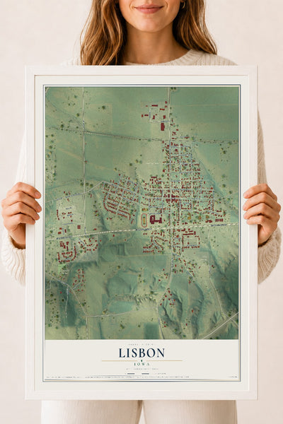Map of Lisbon, Iowa, 18 x 24 inch print in a white wood frame