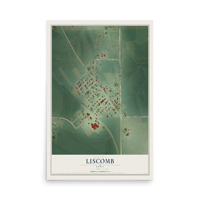 Map of Liscomb, Iowa, 12 x 18 inch unframed archival matte print