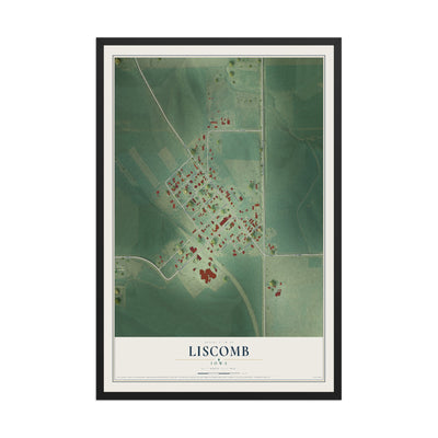 Map of Liscomb, Iowa, 12 x 18 inch print in a black wood frame