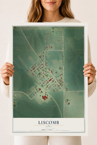 Map of Liscomb, Iowa, 18 x 24 inch unframed archival matte print
