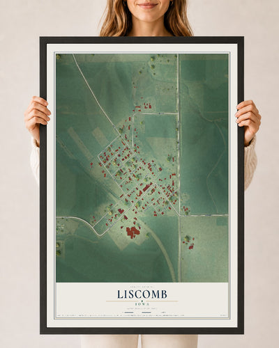Map of Liscomb, Iowa, 24 x 36 inch print in a black wood frame