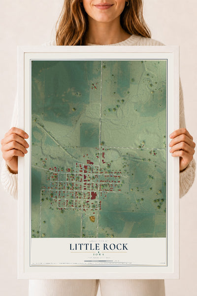 Map of Little Rock, Iowa, 18 x 24 inch print in a white wood frame