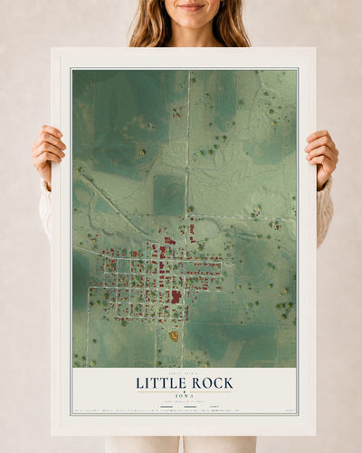 Map of Little Rock, Iowa, 24 x 36 inch print in a white wood frame
