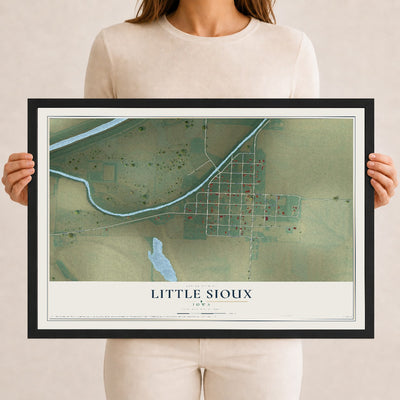 Map of Little Sioux, Iowa, 12 x 18 inch print in a black wood frame