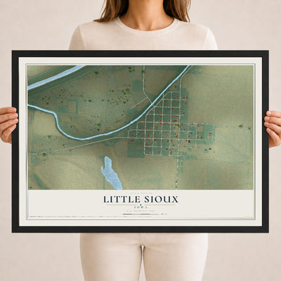 Map of Little Sioux, Iowa, 18 x 24 inch print in a black wood frame