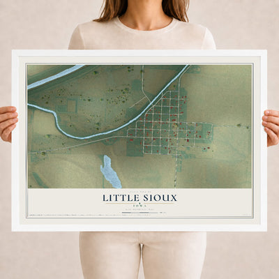 Map of Little Sioux, Iowa, 18 x 24 inch print in a white wood frame