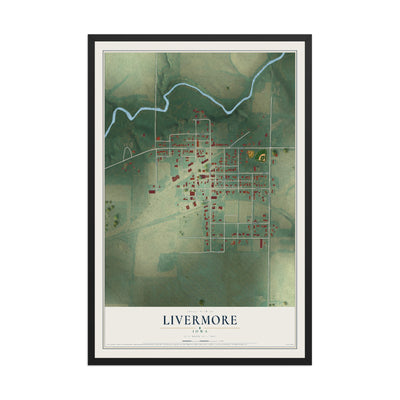 Map of Livermore, Iowa, 12 x 18 inch print in a black wood frame