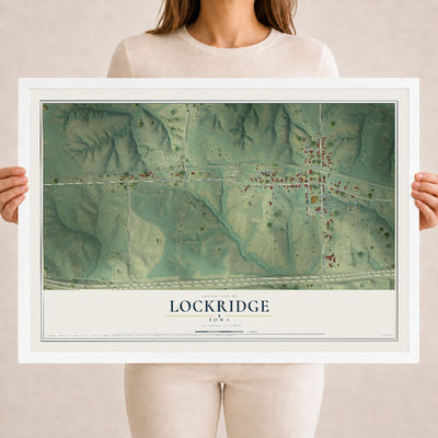 Map of Lockridge, Iowa, 18 x 24 inch print in a white wood frame
