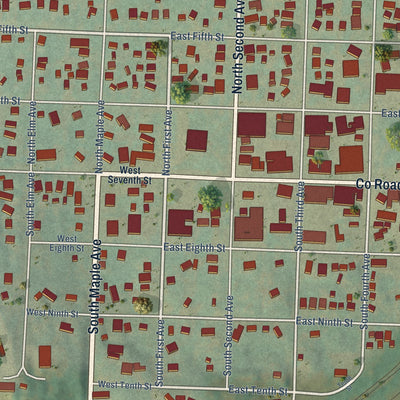 Close-up of the map of Logan, Iowa print showing street and building detail
