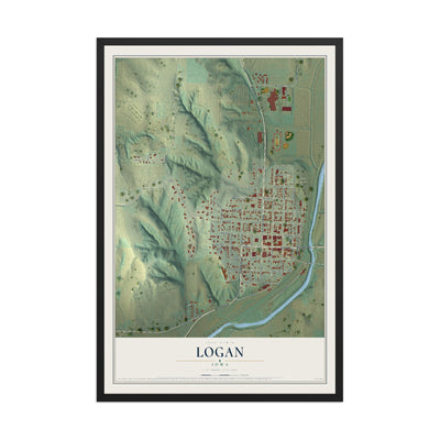 Map of Logan, Iowa, 12 x 18 inch print in a black wood frame