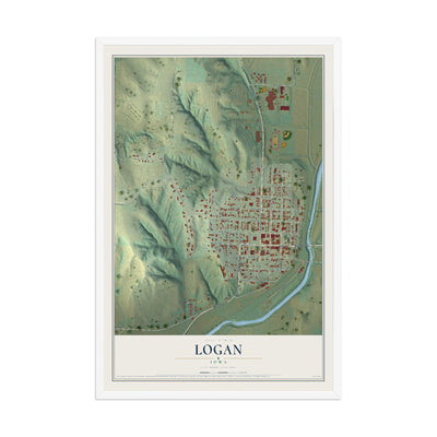 Map of Logan, Iowa, 12 x 18 inch print in a white wood frame
