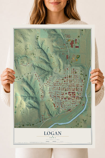 Map of Logan, Iowa, 18 x 24 inch unframed archival matte print