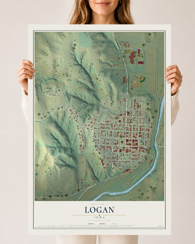 Map of Logan, Iowa, 24 x 36 inch unframed archival matte print