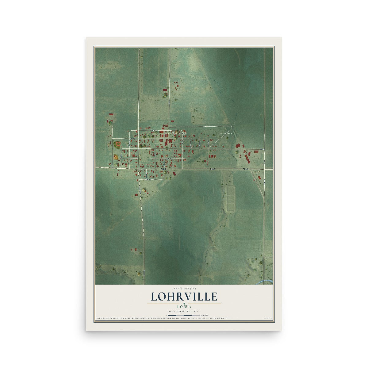 Map of Lohrville, Iowa, 12 x 18 inch unframed archival matte print