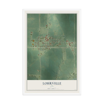 Map of Lohrville, Iowa, 12 x 18 inch print in a white wood frame