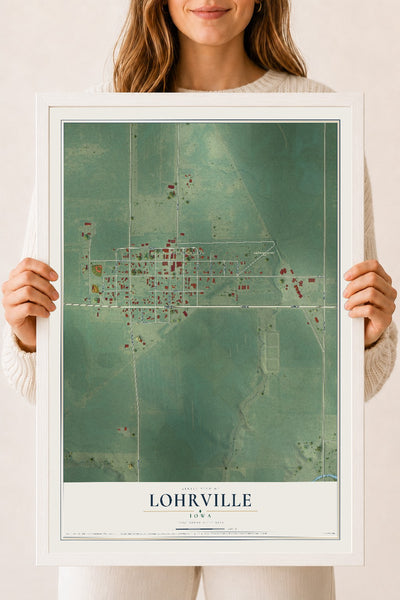 Map of Lohrville, Iowa, 18 x 24 inch print in a white wood frame