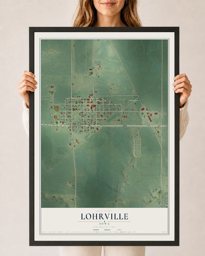 Map of Lohrville, Iowa, 24 x 36 inch print in a black wood frame