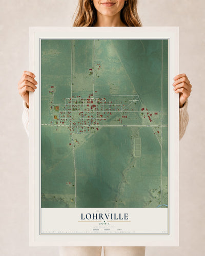 Map of Lohrville, Iowa, 24 x 36 inch print in a white wood frame