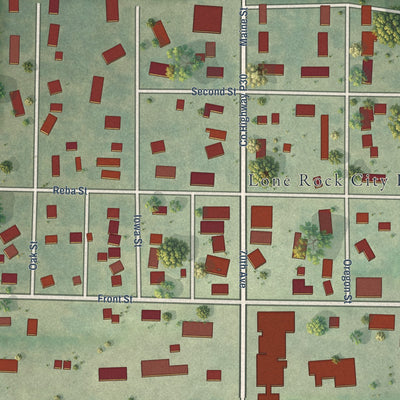 Close-up of the map of Lone Rock, Iowa print showing street and building detail