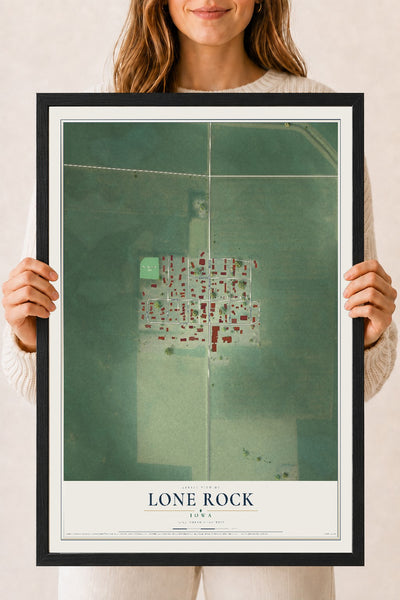 Map of Lone Rock, Iowa, 18 x 24 inch print in a black wood frame