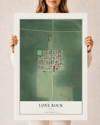 Map of Lone Rock, Iowa, 24 x 36 inch print in a white wood frame