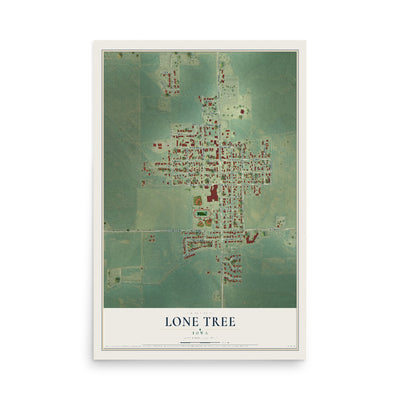 Map of Lone Tree, Iowa, 12 x 18 inch unframed archival matte print