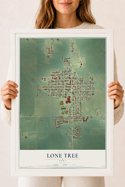 Map of Lone Tree, Iowa, 18 x 24 inch print in a white wood frame